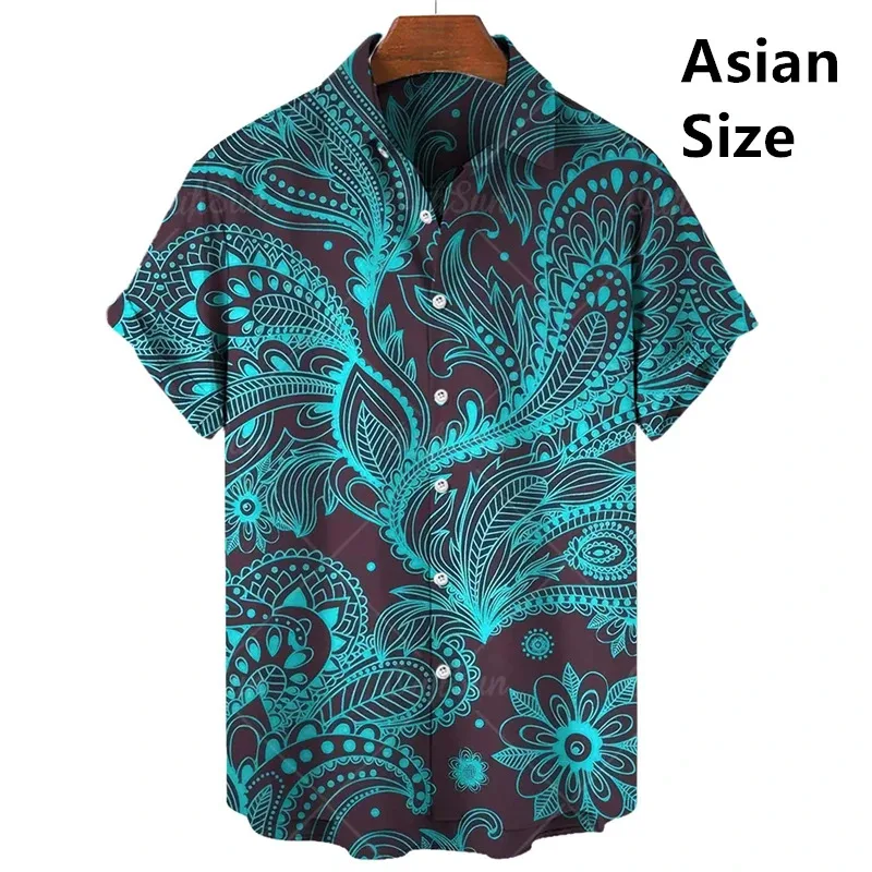 

Гавайская рубашка для мужчин, футболка с короткими рукавами и 3D узором Пейсли, повседневный мужской топ на пуговицах с лацканами, летняя футболка большого размера по индивидуальному заказу