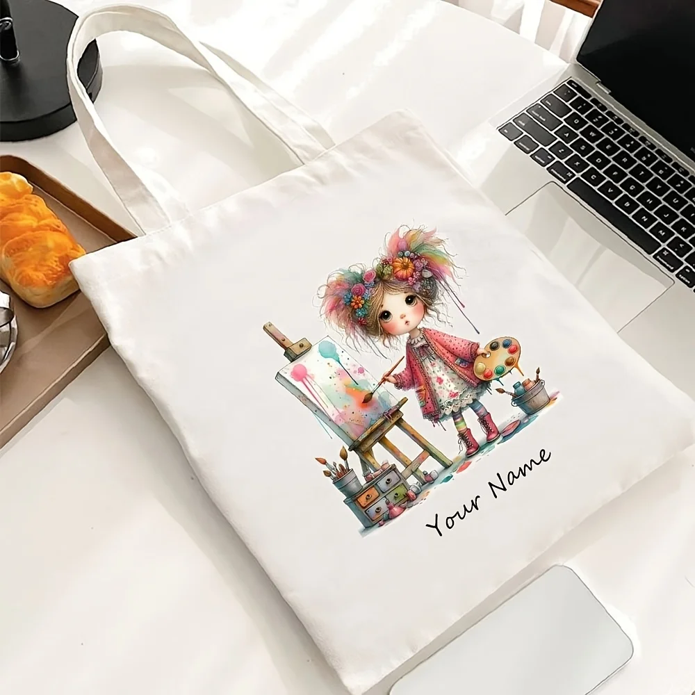 Custom Name Cute Relaxed Theme Design Elements Adorable Hand Shoulder Bag Durable Large Capacity for Parties Travel Shopping