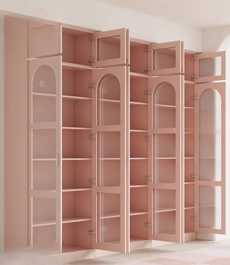 

Pink bookcase combination Whole wall display cabinet Figure glass cabinet