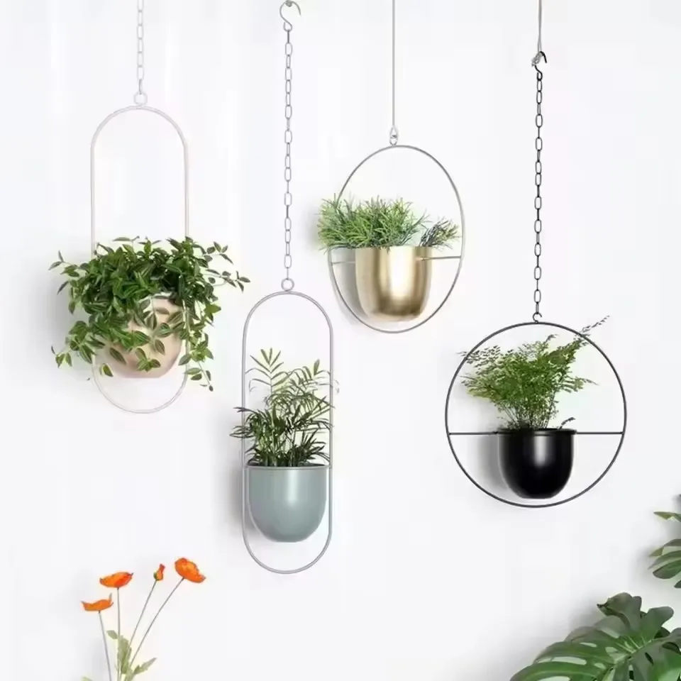 Creative Iron Plant Hanging Basket with Hook Modern Succulent Plant Flowerpot Hanging Bucket Simple Plant Pot Home Decoration