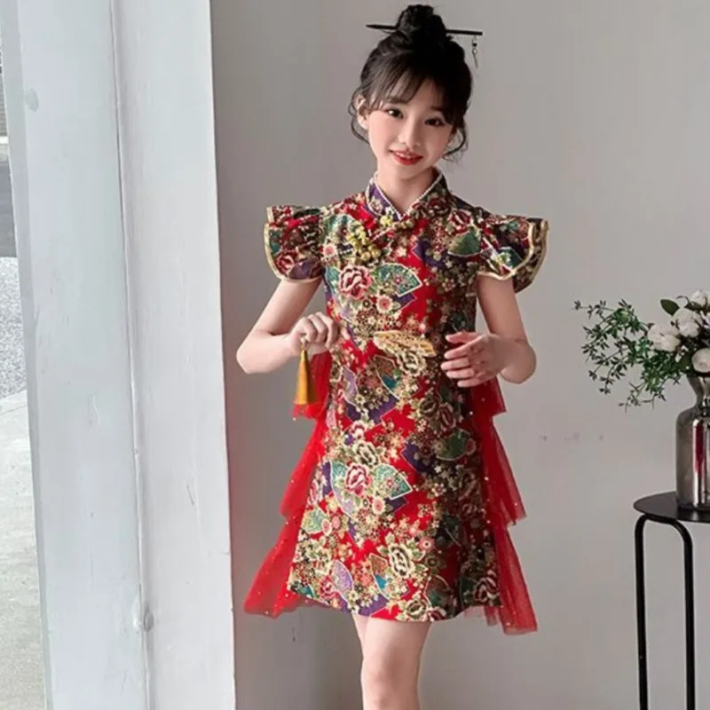 Girls' Summer Simple Cheongsam Skirt 2026 New Children's Chinese Improved Tang Qipao Dress Kids' Breathable Qipao Dress LJ306