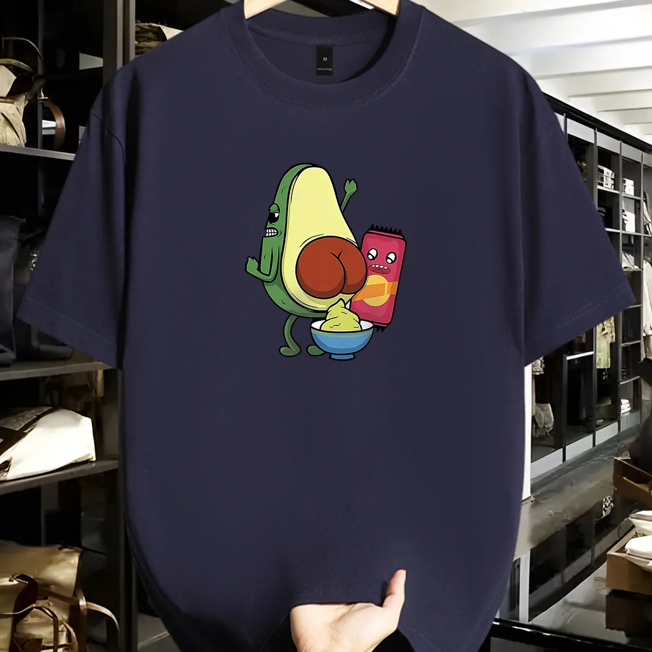 Men Casual Fashion Cotton T-Shirt Short Sleeve Round Neck with Quirky Avocado Kiwi Print Breathable Ideal for Summer Outings