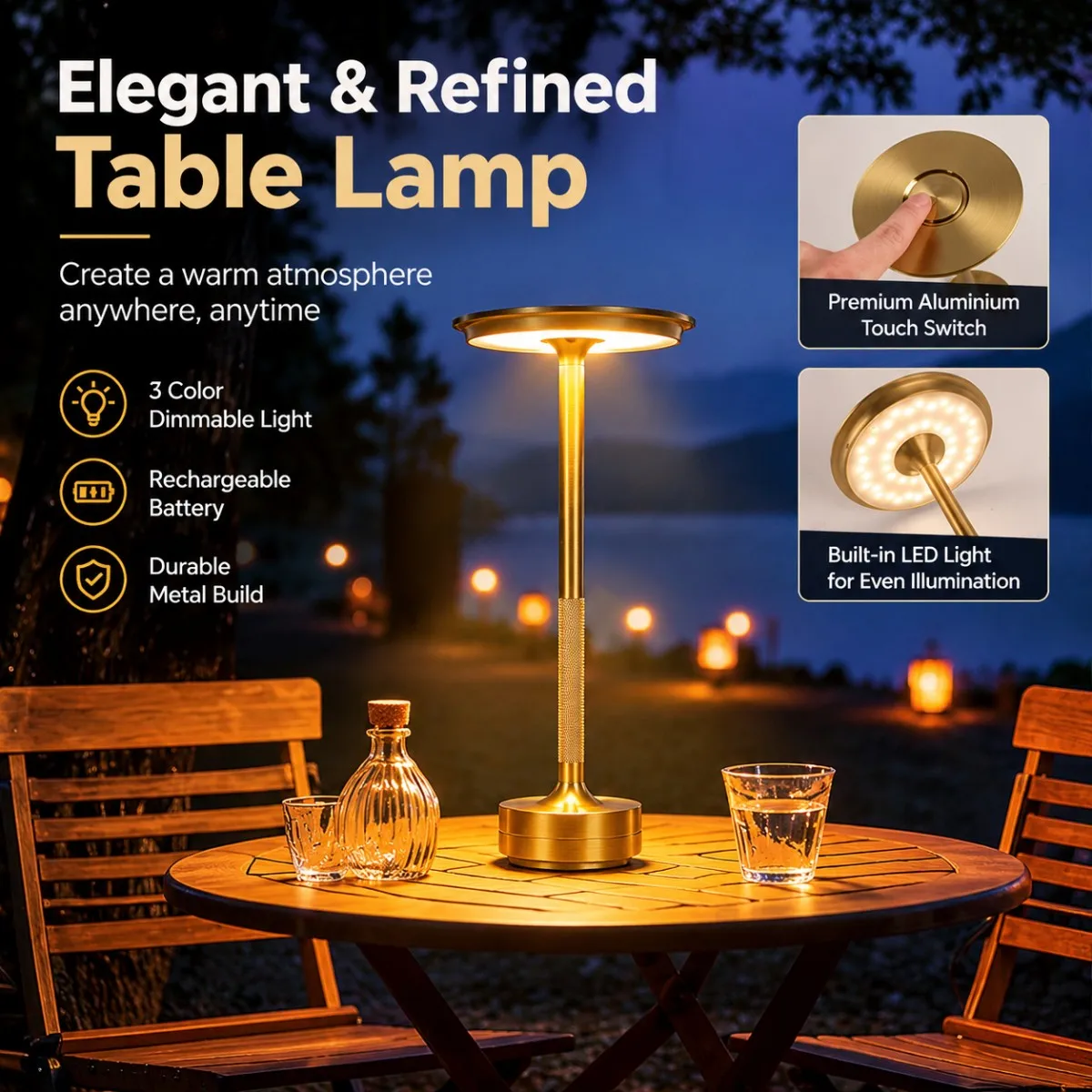 USB Rechargeable UFO Table Lamp Touch Control LED Nightlight Nordic Style for Bedroom Bar Restaurant Camping Decorative Lighting