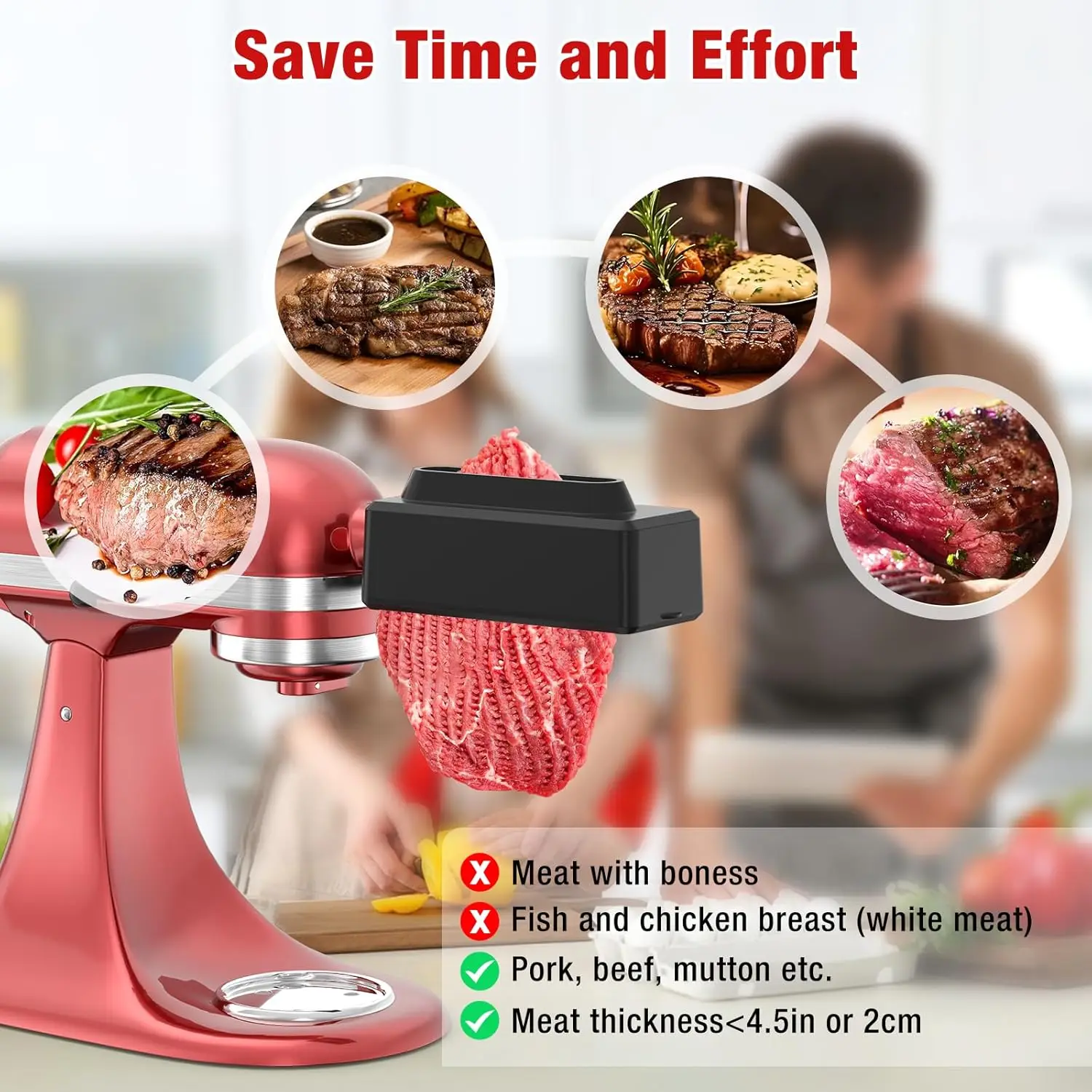 Mixers Accesssories for KitchenAid Attachment, Tenderize Meat More Smoothly and Effortless,  Black