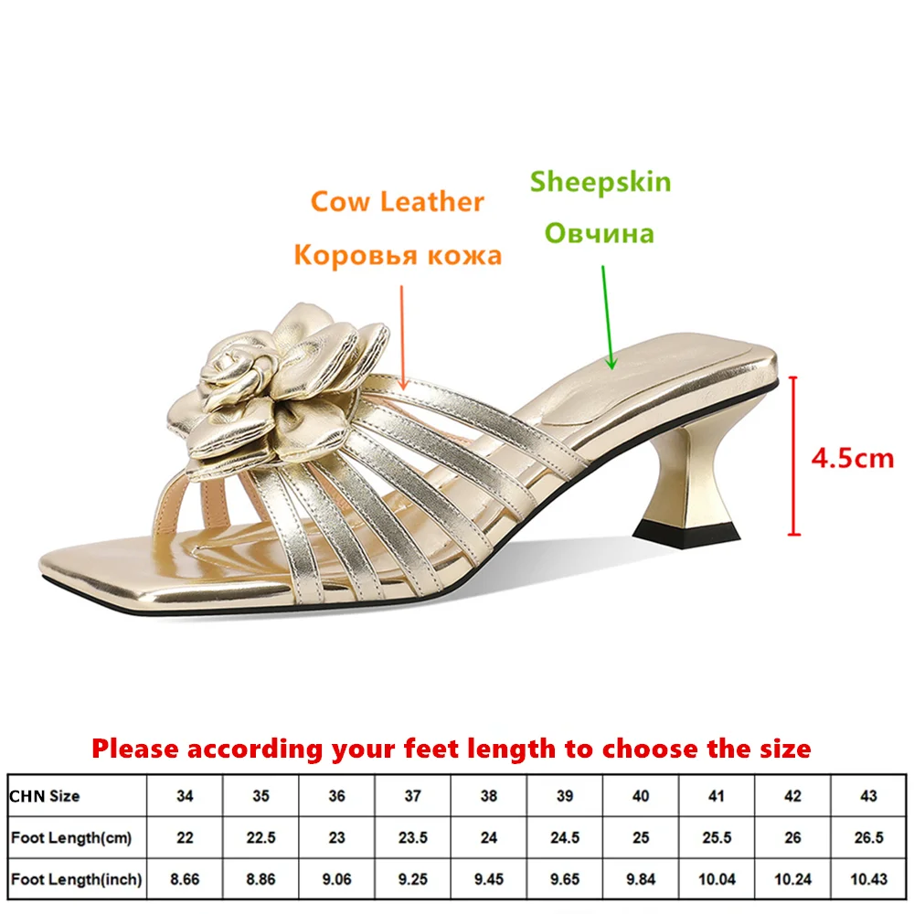 Aucegi Fashion High Quality Cow Leather Wedding Shoes Women Flower Luxury Peep Toe Mid Heels Manual Made Rome Sandal Slipper