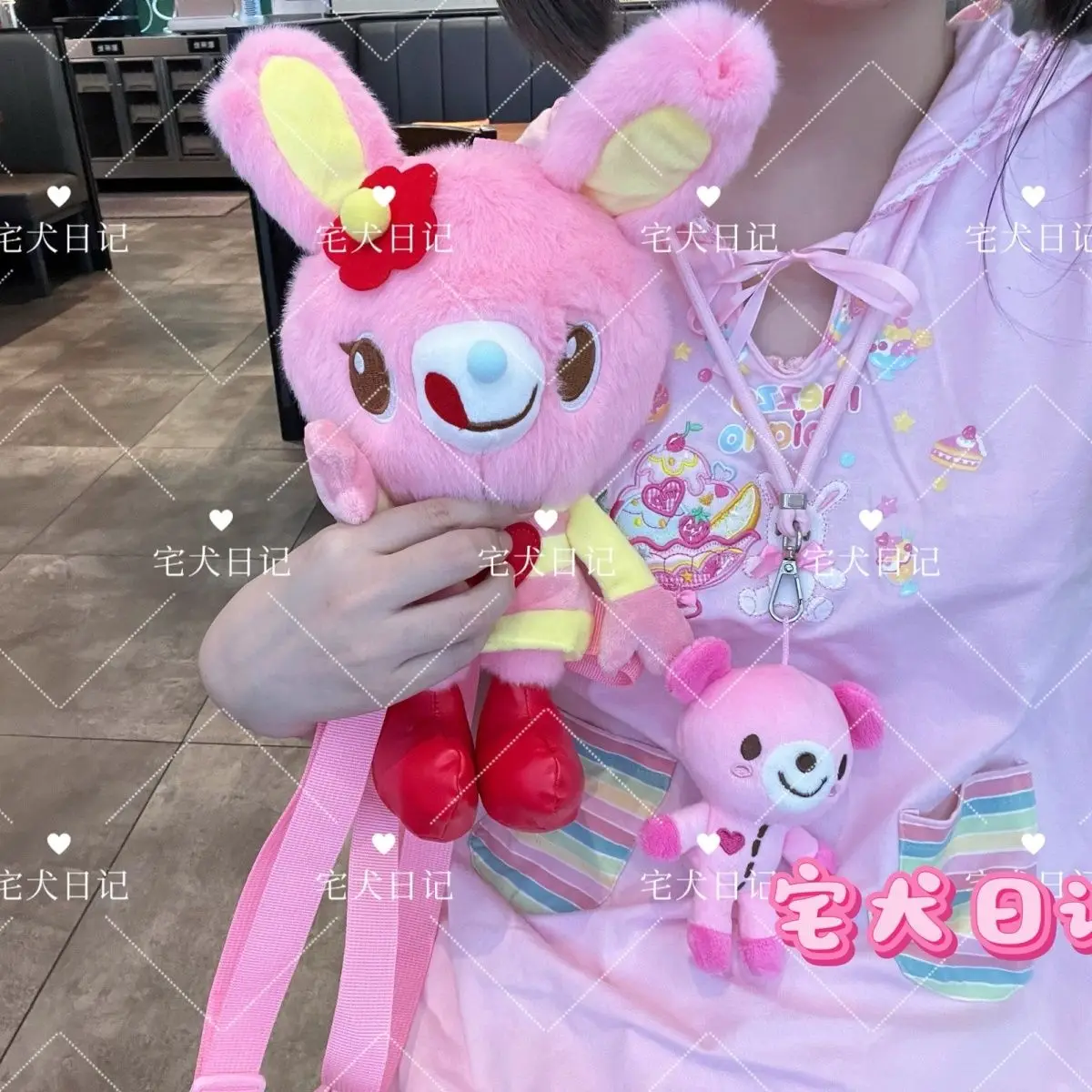 japanese-cartoon-mp-pink-plush-doll-backpack-cute-daughter-clothing-y2k-accessories-sweet-girl-kawaii-mini-backpack