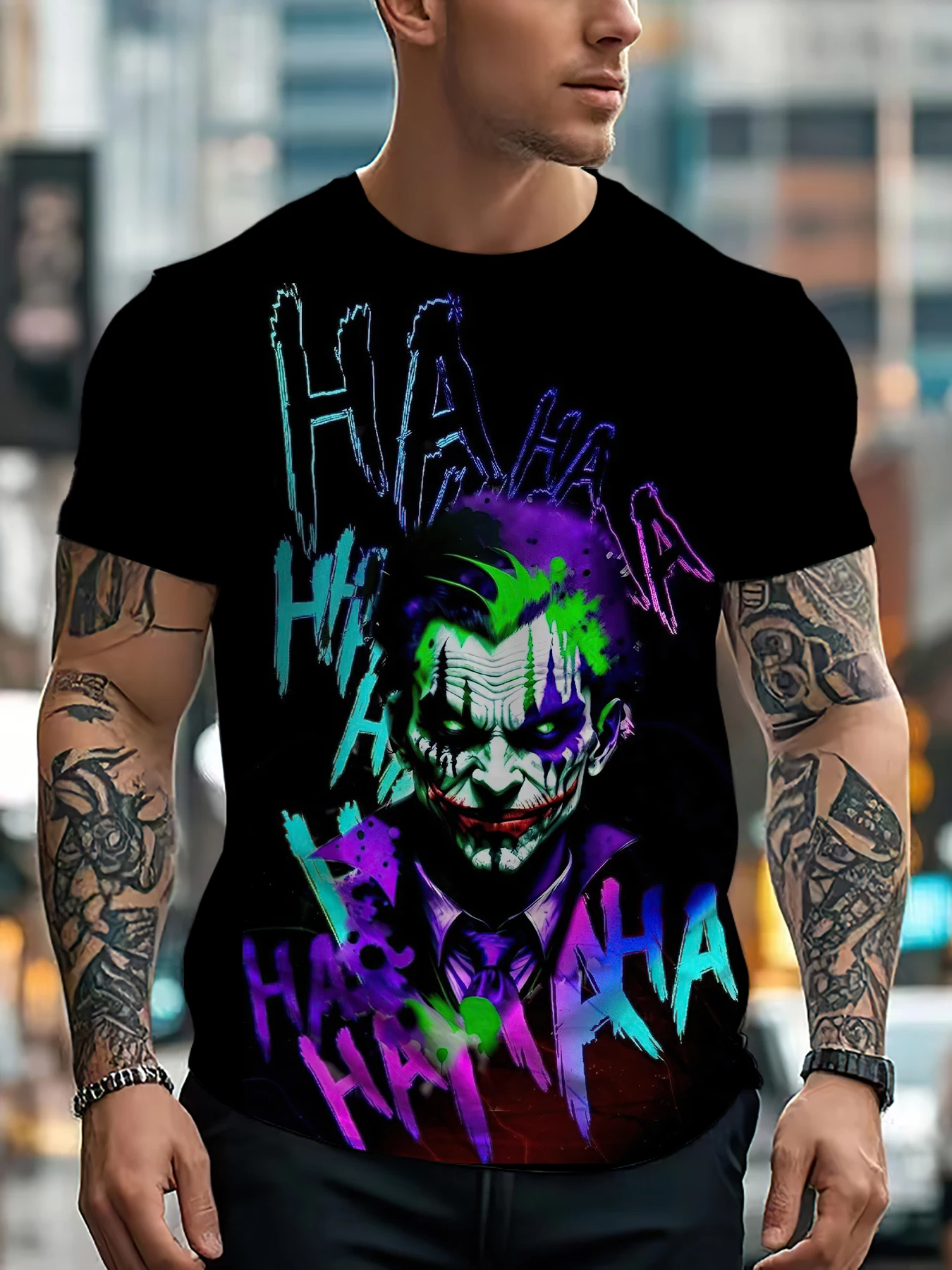 Summer 2025 new 3D Clown pattern printed casual fashionable soft comfortable and lightweight men's T-shirt