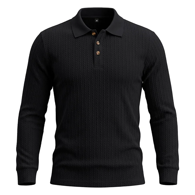 Herren Herbst-Winter US-Größe Jacquard Schlangenmuster Langarm-Poloshirt, Lässiges Einfaches Revers-Unterhemd – Detail 18