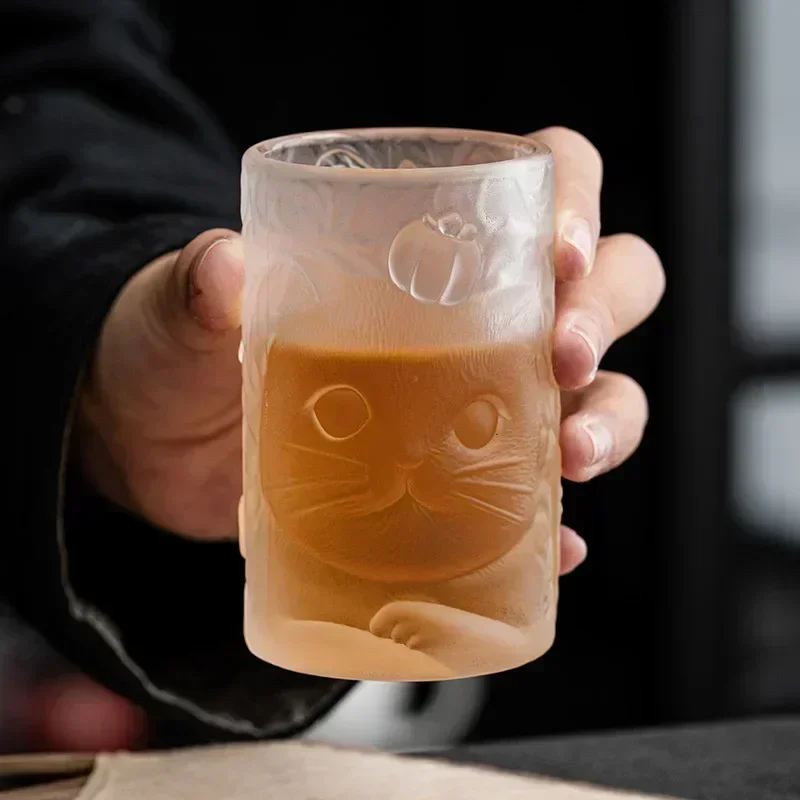 120ML cute cat print design lead-free glass water cups home drinkware morning tea glass mug office juice cups