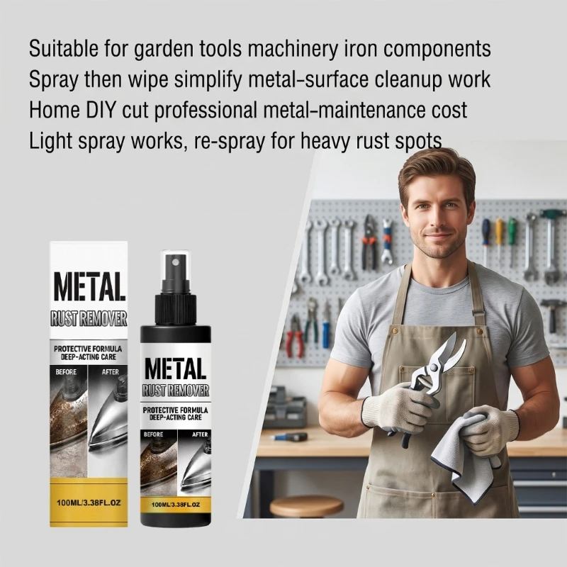 Liquid Metal Rust Remover for Hardware and Machinery Parts, Shake Before Use, Wait a Few Minutes, Then Wash and Wipe the Applied