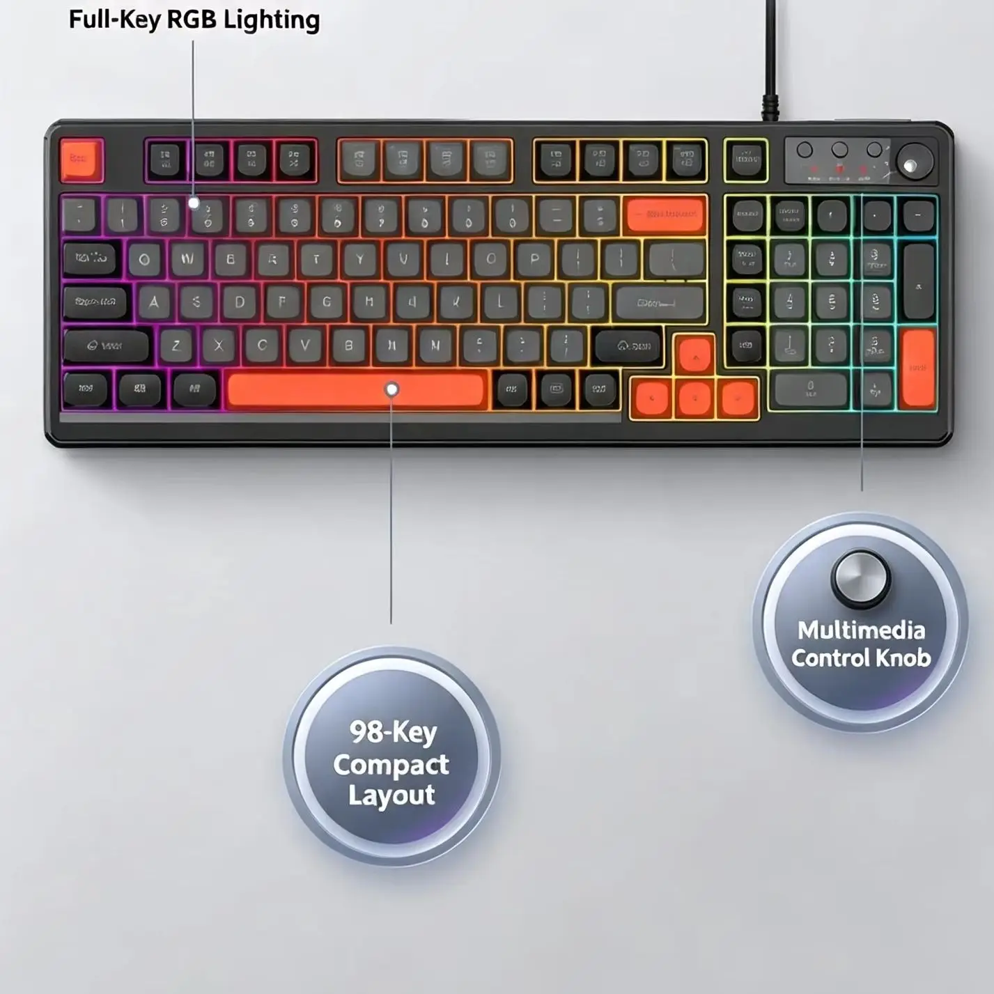 IMICE K98 Mechanical Feel Wired Gaming Keyboard With Rainbow-light RGB Keyboard ABS Ballcaps For Gaming PC  Computer Tablet