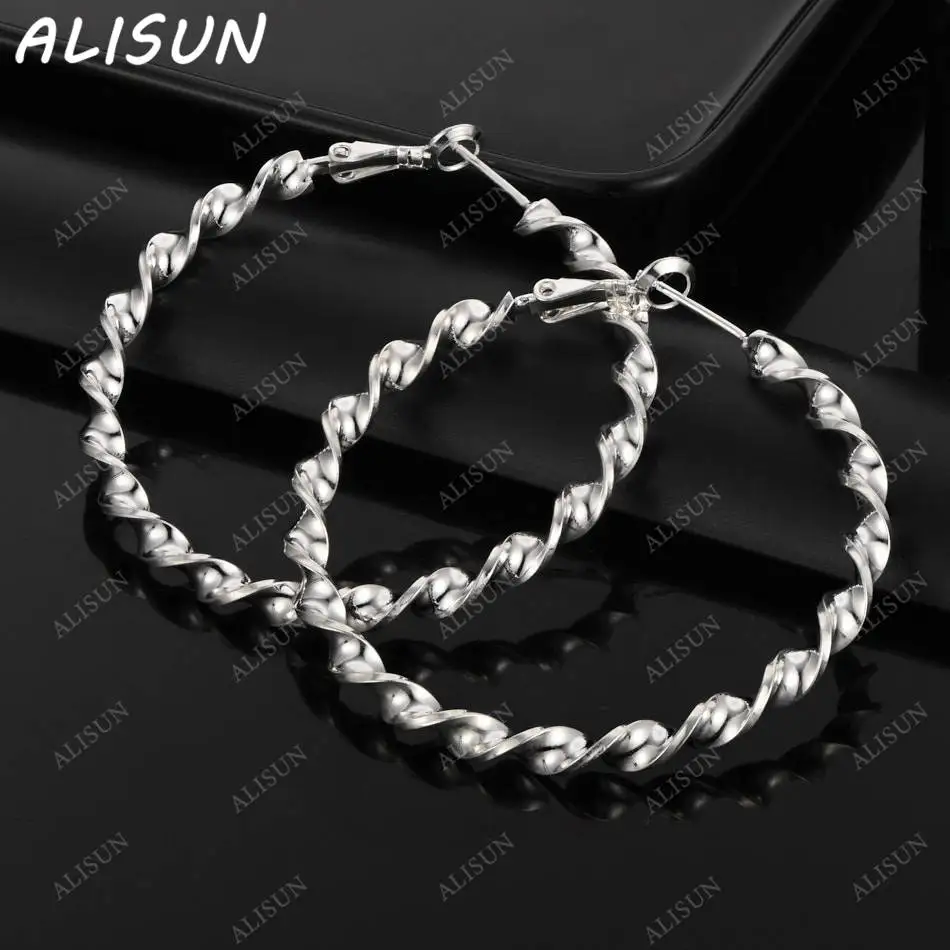 

ALISUN 925 Sterling Silver Twisted Circle Hoop Earrings Sutd Earrings For Women Charm Trend Birthday Gifts Fashion Party