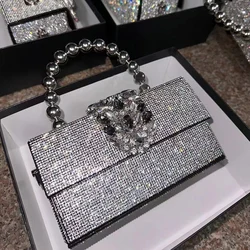 Borsa da donna con scatola quadrata di diamanti di lusso borsa da sera con strass lucidi in cristallo borsa a tracolla con tracolla con pochette per feste Sac