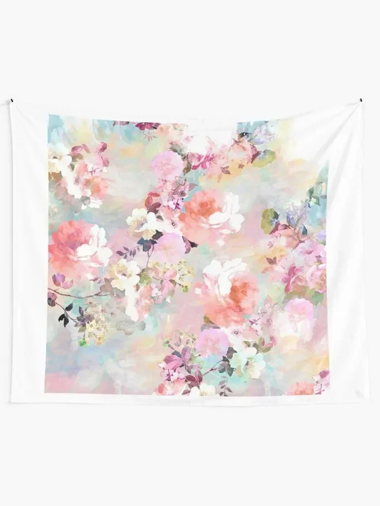 

Romantic Pink Teal Watercolor Chic Floral Pattern Tapestry Room Design Aesthetic Home Decor Aesthetic Decoration Tapestry