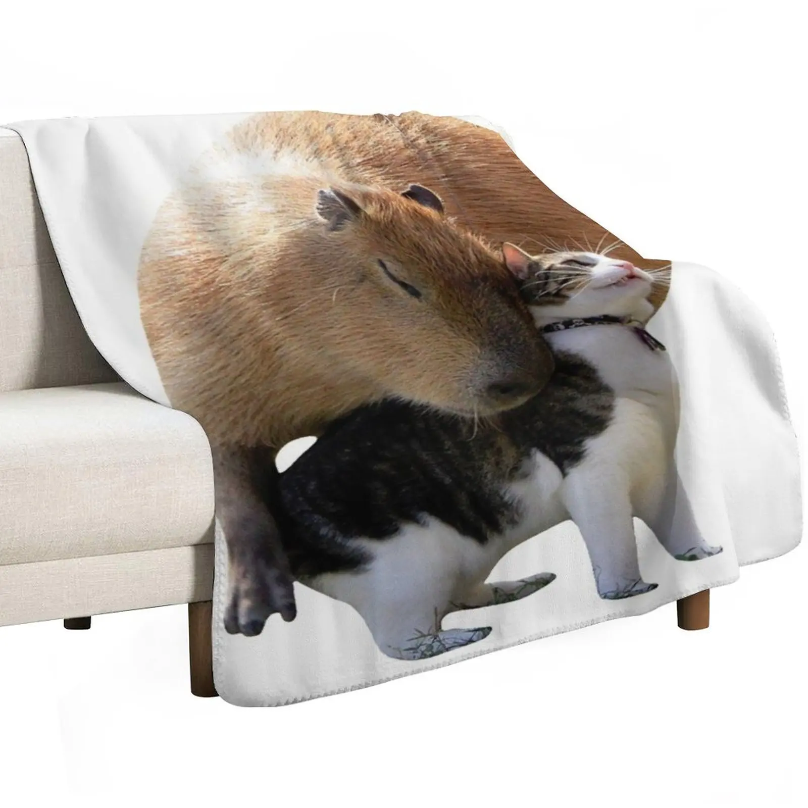 Capybara & Cat Throw Blanket Quilt Flannels Blankets For Bed Heavy Personalized Gift Luxury Designer Blankets