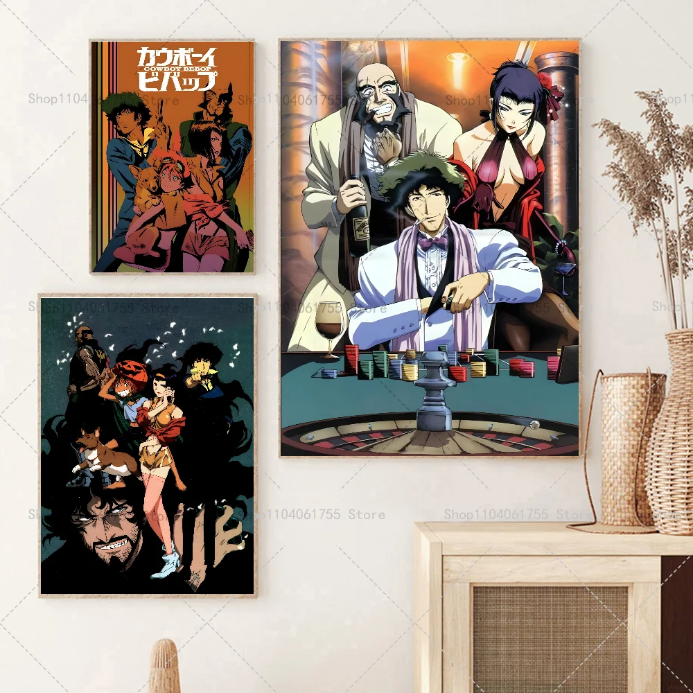 1PC Anime Cowboy Bebop Poster Self-adhesive Art Waterproof Paper Sticker Coffee House Bar Room Wall Decor