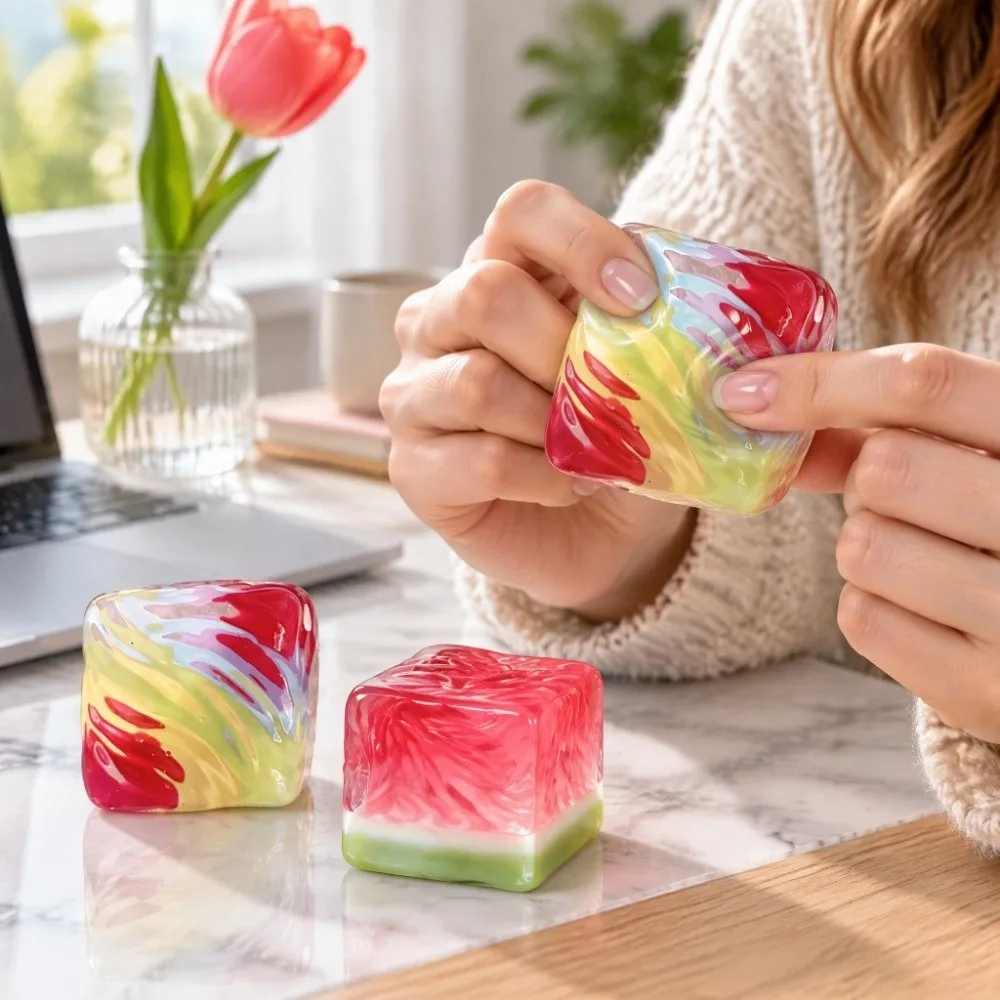Sensory Toy Ice Cube Ball Squeeze Toy Non-Toxic Slow Rebound Fidget Toy Stretchable Solid Mixed Colors Squishy Ball Relax Heal