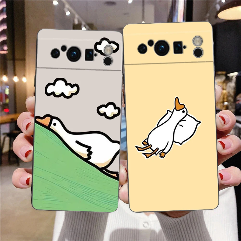 Phone Case For Google Pixel 9 8 8A 7 7A 6 Pro XL 6A 5G Black Soft Shockproof Back Cover TPU Shell Cute Cartoon Duck