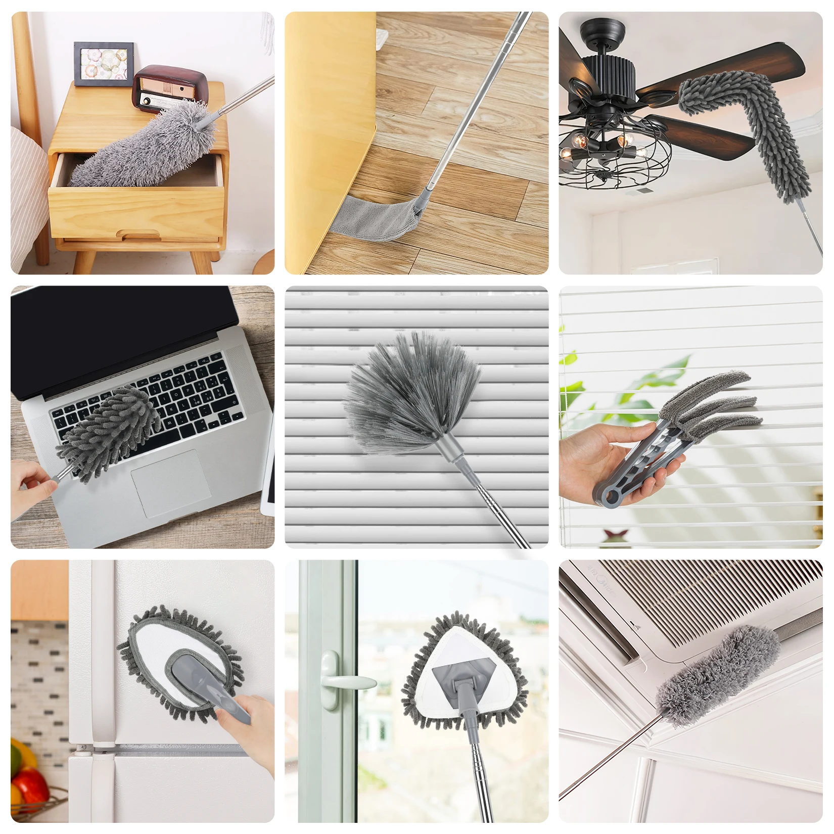 Microfiber Feather Duster 9PCS for Cleaning Fan, High Ceiling, Blinds, Furniture, Car Extendable Feather Duster Extension Pole,
