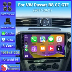 Android 16 Carplay Auto For Volkswagen VW Passat B8 CC GTE 2017 2018 2019 - 2021 Multimedia Car Radio Player WiFi+4G DSP Stereo