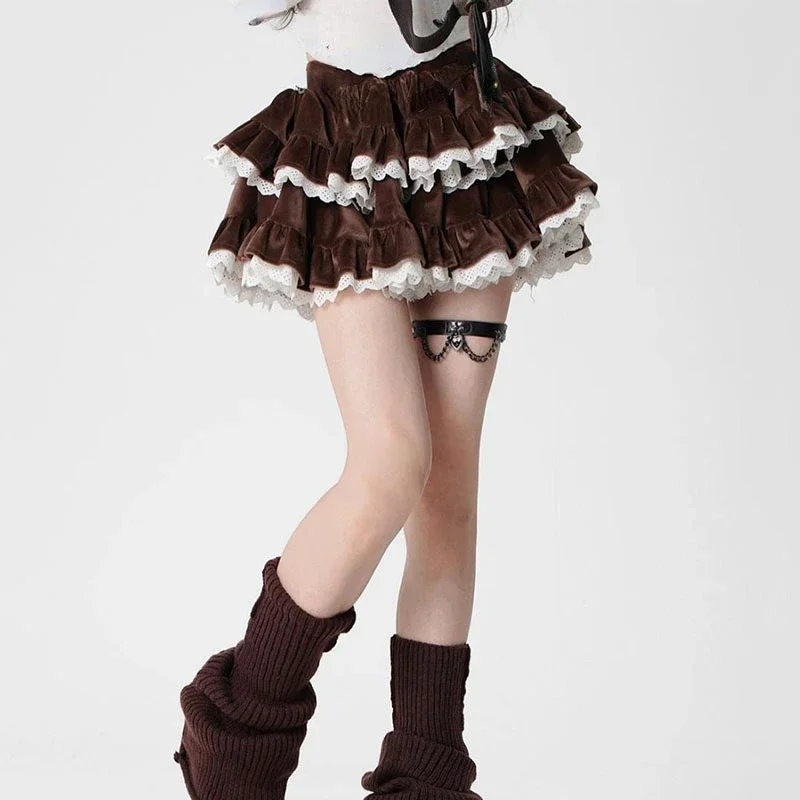 2025  Edge Stitching Hotsweet Pure Desire Fashion Y2K New Corduroy Skirt Sweet Cute Women Cake Skirt Ruffle Spicy hydsuii3