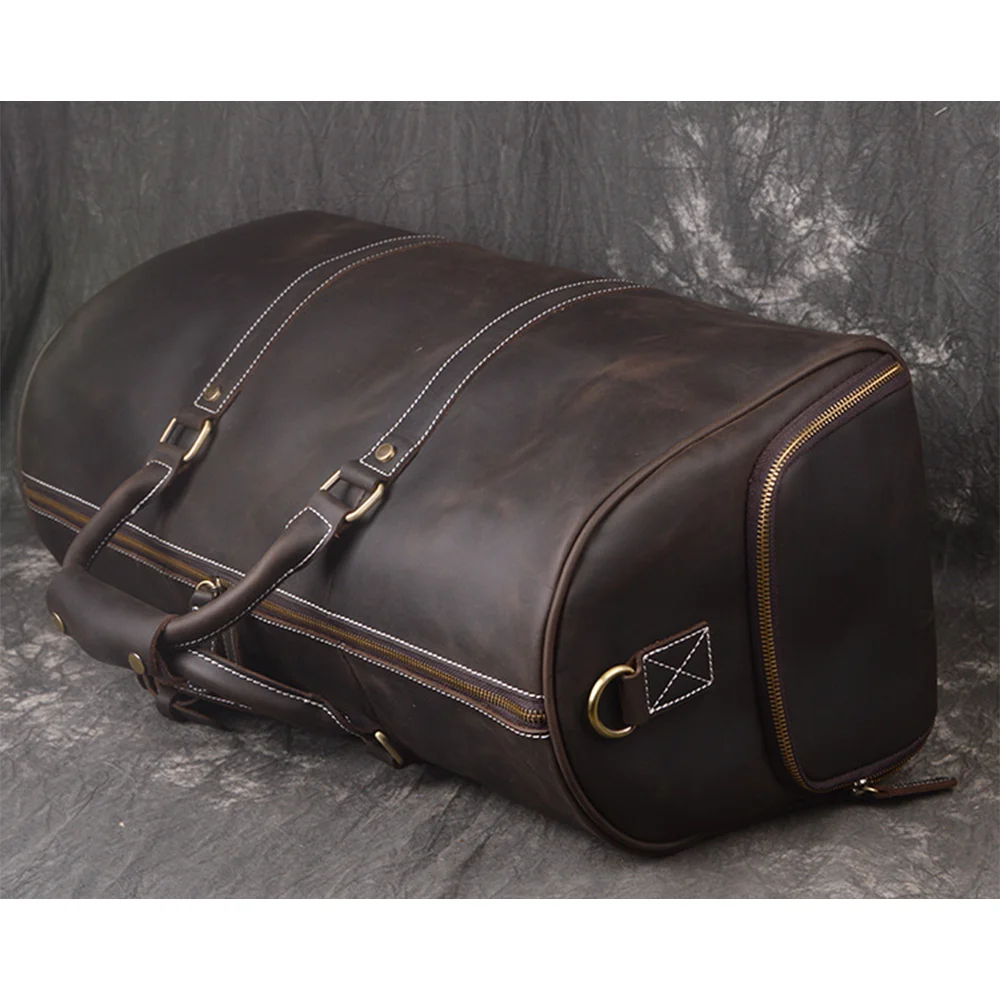 LUOKIR High Quality Men's Travel Bag Genuine Leather Luxury Luggage Bag Crazy Horse Leather Duffle Bag Vintage Business Handbag