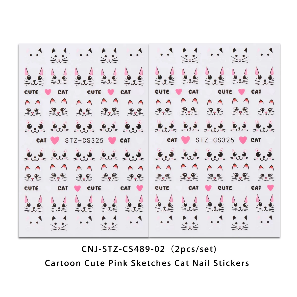 2PCS Simple drawing cat nail stickers, easy to apply for nail decoration DIY、Gifts, parties, and wedding makeup and styling
