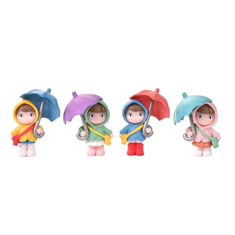 Lucu Payung Gadis Anak Laki-laki Model Patung Mini Patung Mikro Lanskap Miniatur