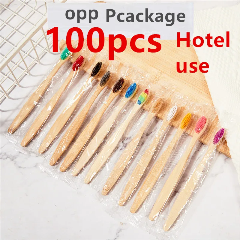 

100 Pieces Bamboo Toothbrushes Bulk Soft Bristles Toothbrushes Wooden Bamboo Teeth Brushes Manual for Adults Travel Family Hotel