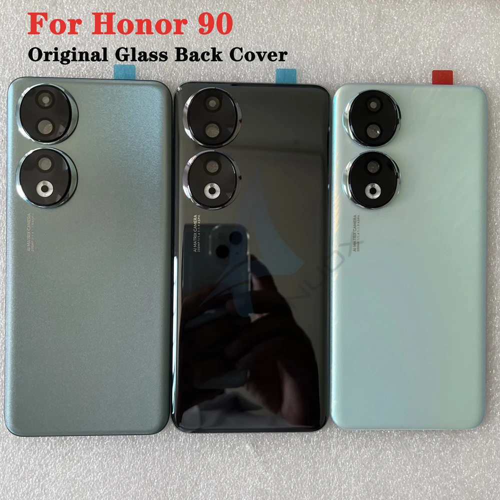 New For Honor 90 Tempered Glass Back Battery Cover For Honor 90 5G Back Cover Door Housing + Flash Cover + Camera Lens