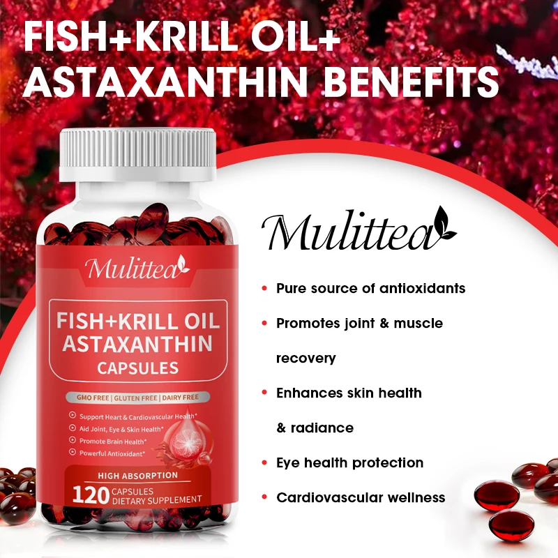 Mulittea Astaxanthin Capsules Promotes Cardiovascular Health and Accelerates Metabolism supporting Eye, Joint & Skin Health