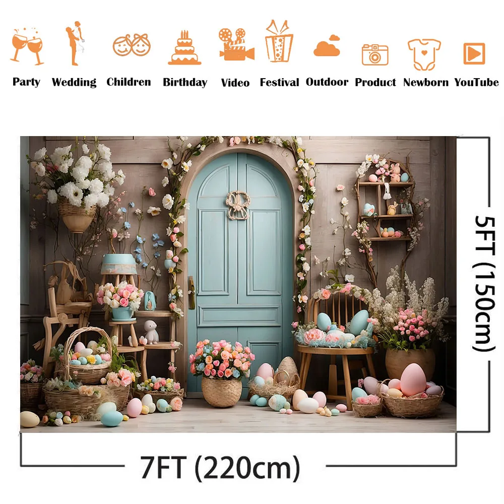 เค้กอีสเตอร์ฤดูใบไม้ผลิสำหรับพื้นหลังสำหรับถ่ายรูปรูปกระต่ายดอกไม้สำหรับเด็กแรกเกิด1st ตกแต่งงานปาร์ตี้วันเกิดฉากหลังไข่หลากสี