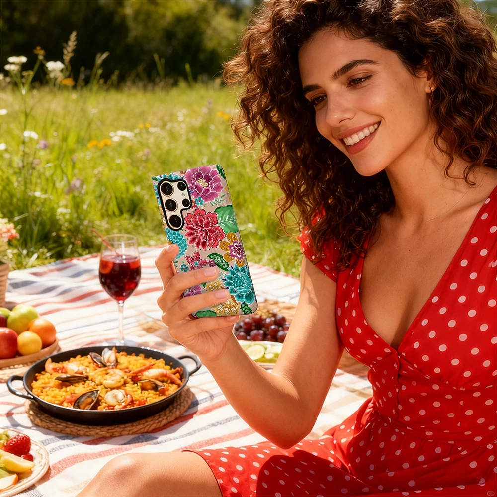 Чехол для телефона с яркими цветочными цветами для Samsung Galaxy S25 Ultra S24 S23 Ultra Plus, противоударная двухслойная задняя крышка