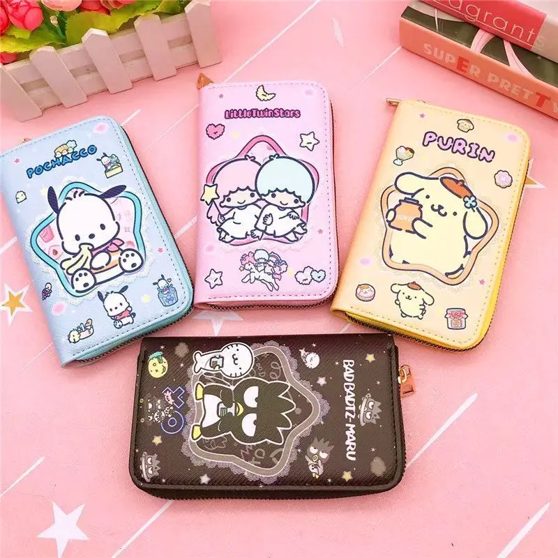 Sanurgente-Portefeuille long en cuir PU pour femme, Hello Kitty Pacha Dog, grande capacité, fermeture éclair, porte-monnaie, dragonne, sac à main, cadeau mignon, nouveau