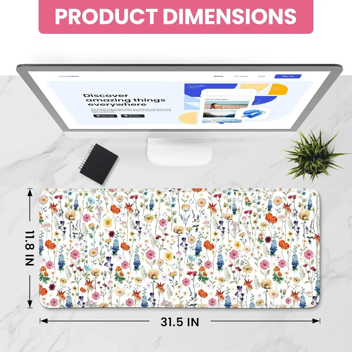 Watercolor Wild Flower Gaming Mouse Pad, Mixed Bloom Stem Print Smooth Edge Non Slip Mat Gamers Office Home Wireless Mouse Use