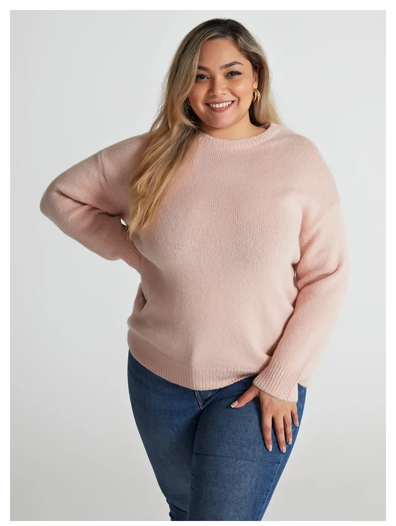 

Solid color sweater women Europe, America, autumn and winter new temperament commuter plus size women's knitted bottoming shirt