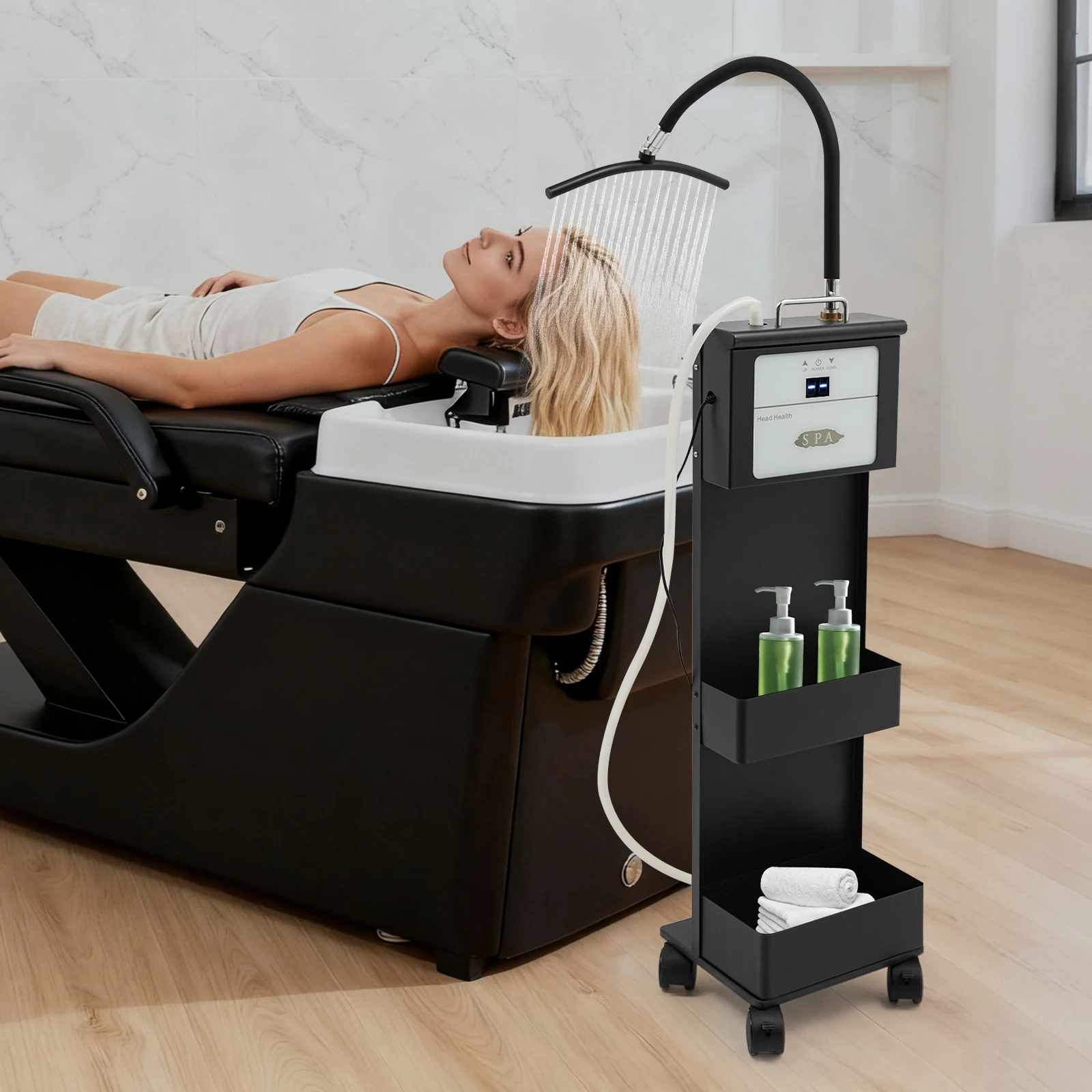 Head Spa Equipment Shampoo Bed Accessories with Waterfall Circulation System, Mobile Salon Scalp Care Machine for Hair Treatment