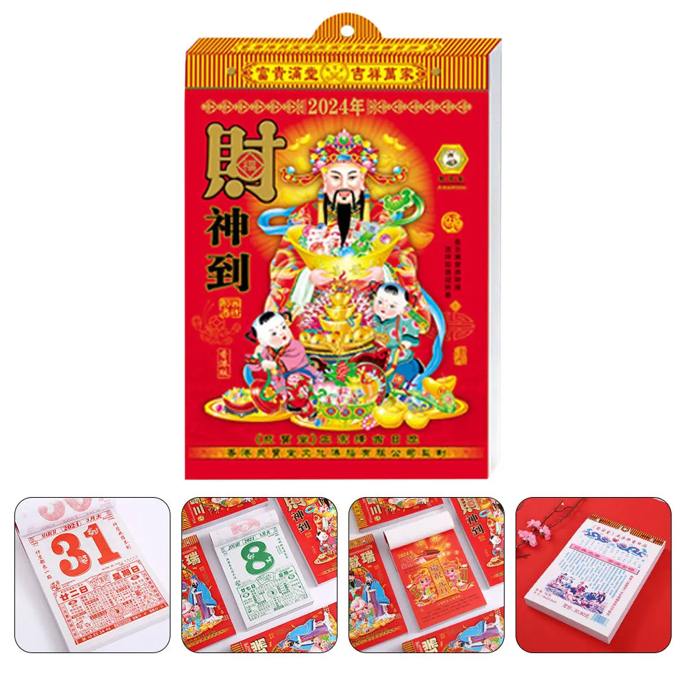 

2024 Year of Dragon Chinese Calendar Hanging Wall Decor Tearable Monthly Planner with Traditional Festivals Clear Print Classic