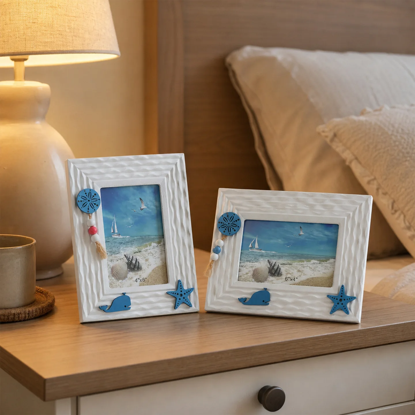 Mediterranean Nautical Photo Frame Starfish Whale Decor Picture Frame Tabletop Display Stand 4x6 6x8 Inch Desktop Ornament