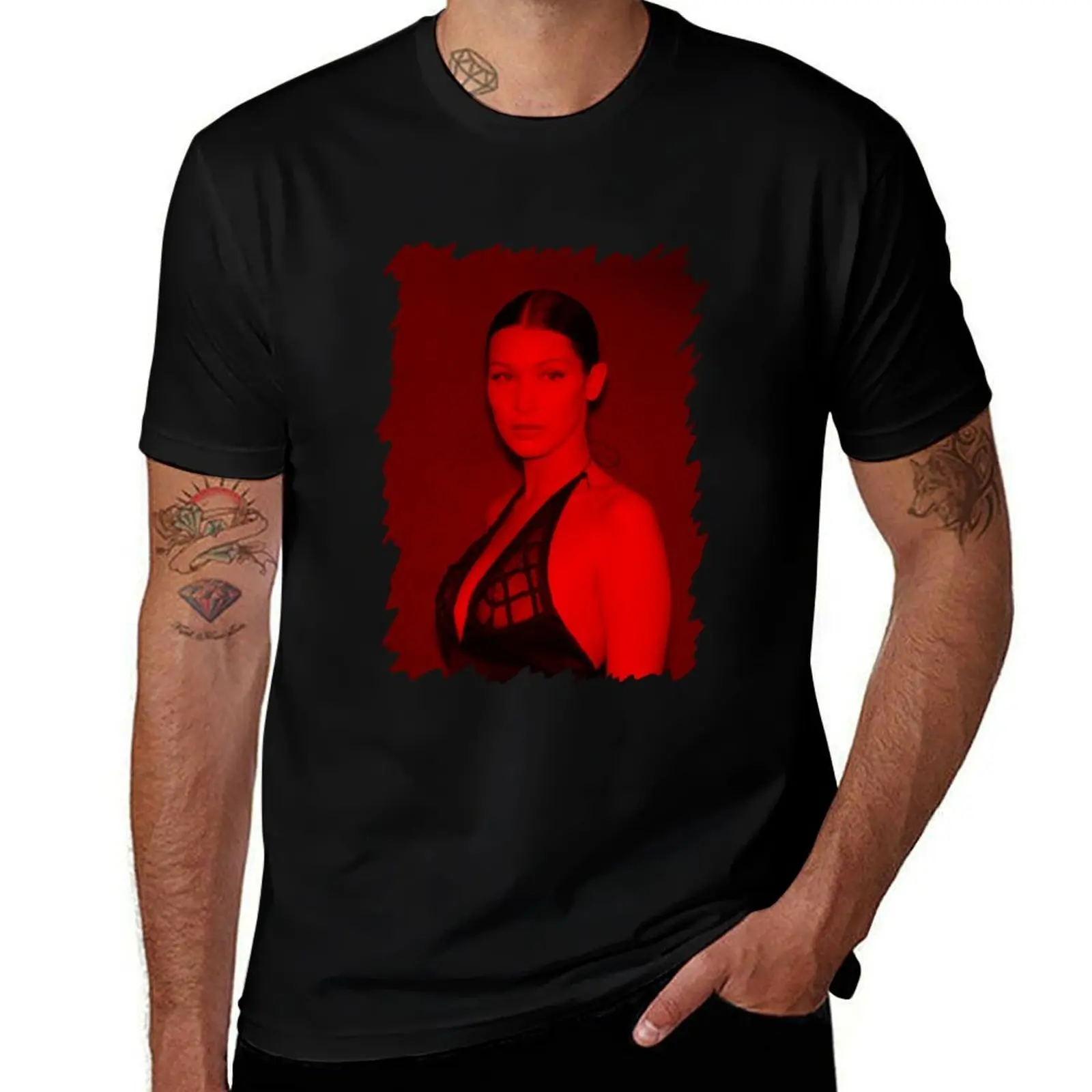 Bella Hadid - Celebrity (Sexy Pose) T-Shirt Urban Style Casual Short Sleeve Top T-Shirt