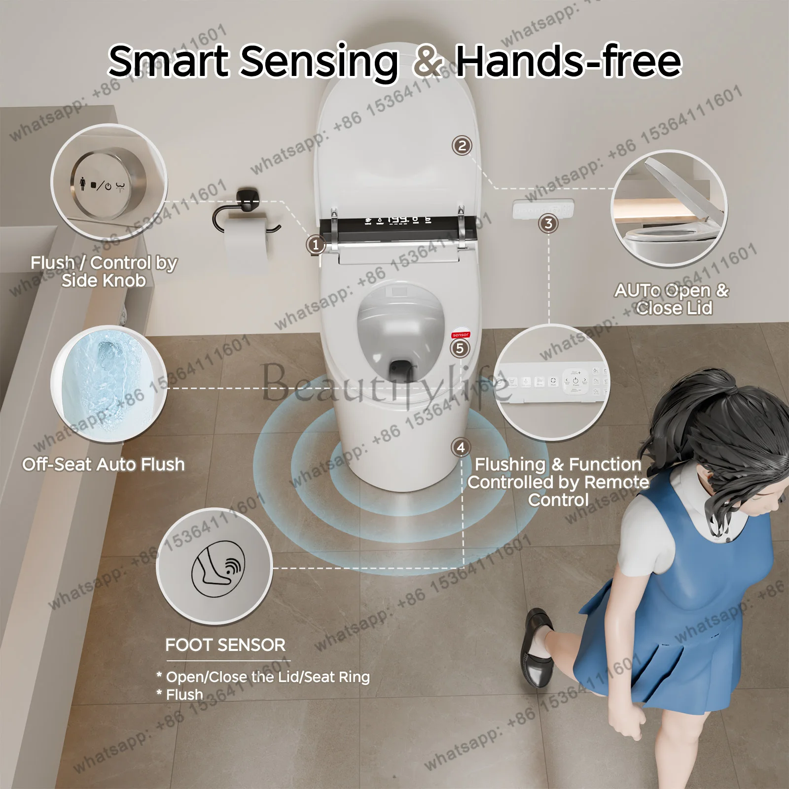 Smart Toilet with Built-in Bidet, AUTO Open/Close, Warm Water Sprayer, AUTO Dual Flush, Heated Bidet Toilet Seat for Bathrooms