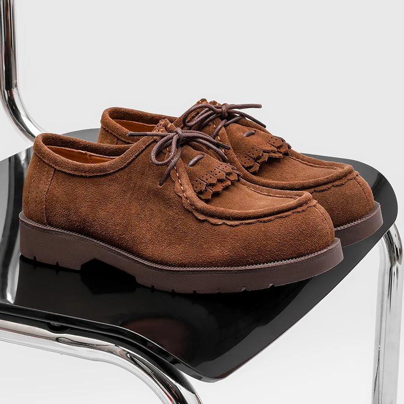 Men Casual Leather Shoes Suede Reverse Finish Brand Men Lace-up Thick-soled Durable Busines Casual Loafers Sizes 38-46 Men Shoes