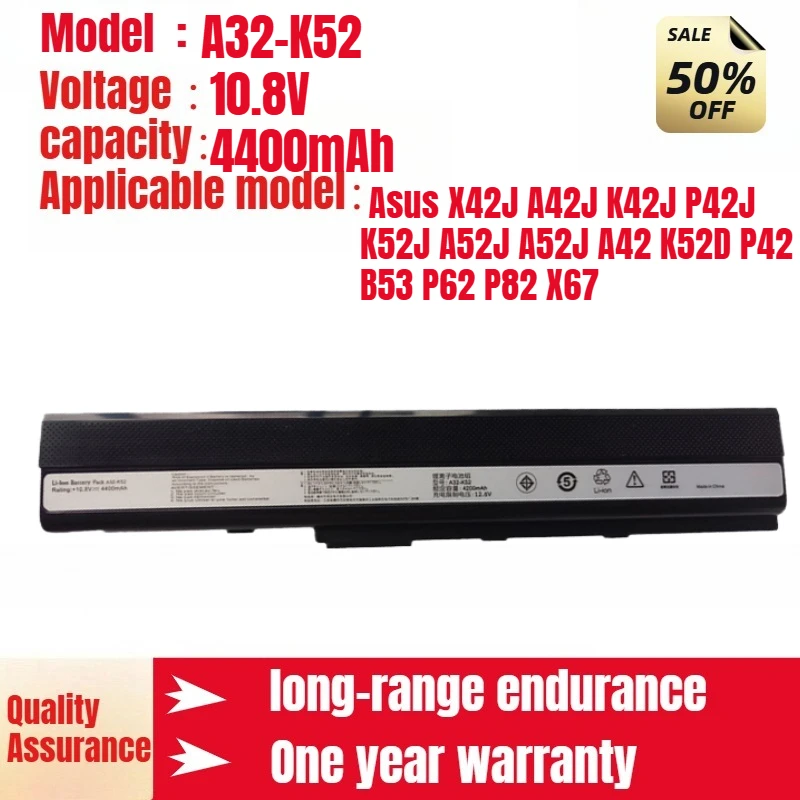

A32-K52 Asus Laptop Battery for Asus X42J A42J K42J P42J K52J A52J A52J A42 K52D P42 B53 P62 P82 X67 10.8V 4400mAh