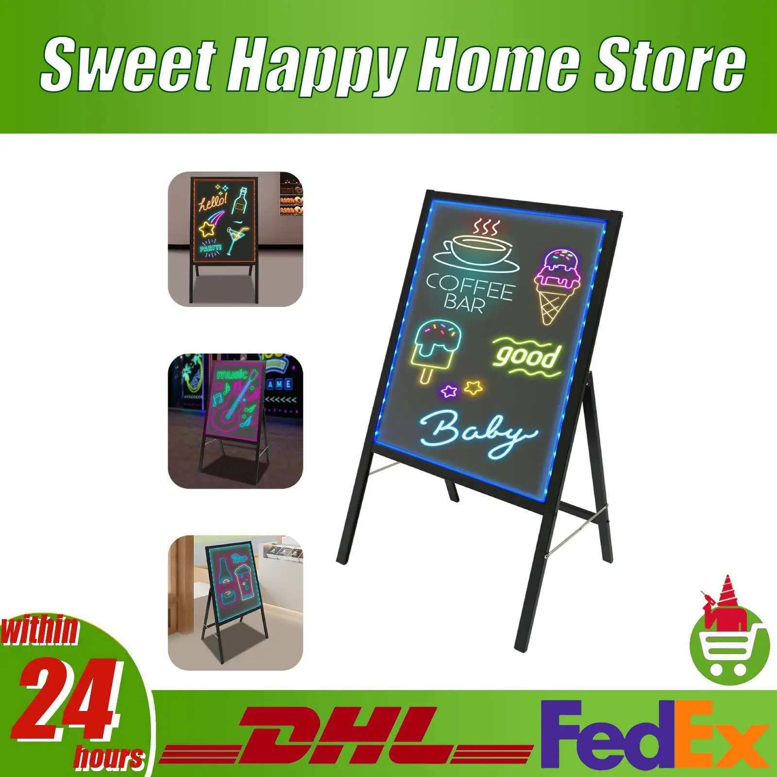 Tablero de mensajes LED con control remoto, señal de pie de 50x70cm, 8 marcadores fluorescentes, 7 colores, 11 modos para promoción de menú de restaurante