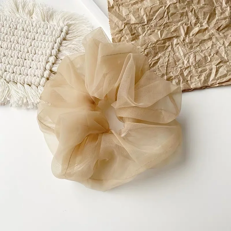 1 Stück Übergroßer Netz-Haargummi mit Blütenknospe und Glänzendem Organza-Haargummi für Damen – Detail 8