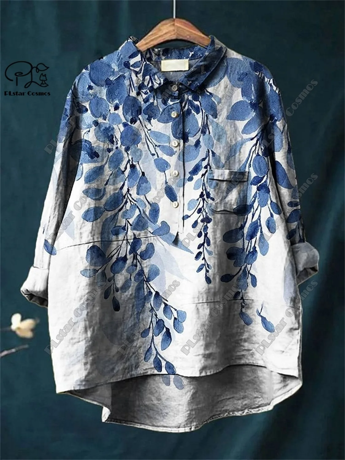 PLstar Cosmos new 3D printed women's loose retro floral fun casual printed open tube shirt  K-11