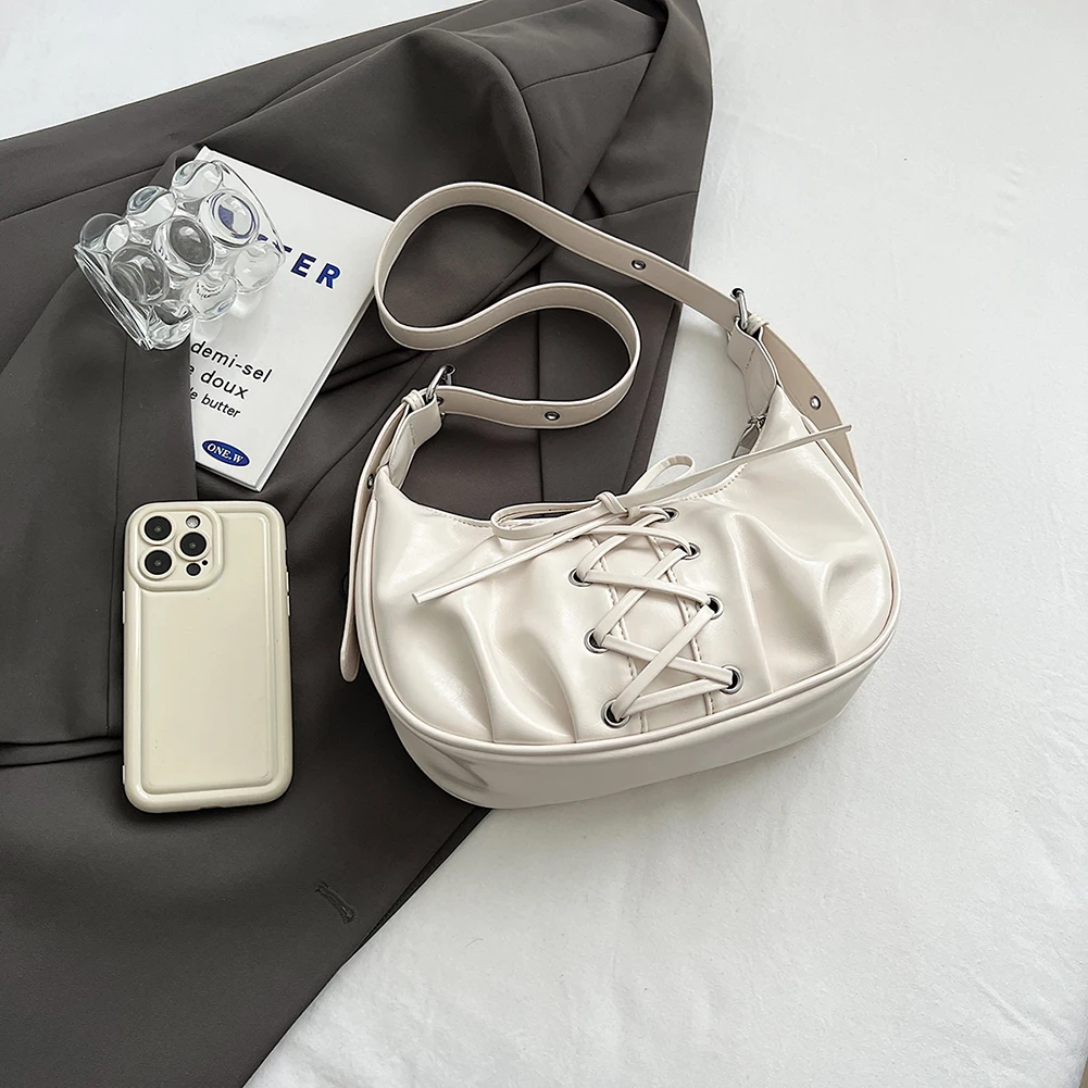 

Women Crescent Shoulder Bag Fashion Shoulder Bag Solid Color PU Simple Tote Purse Adjustable Strap Zip Closure Y2K Dumpling Bag