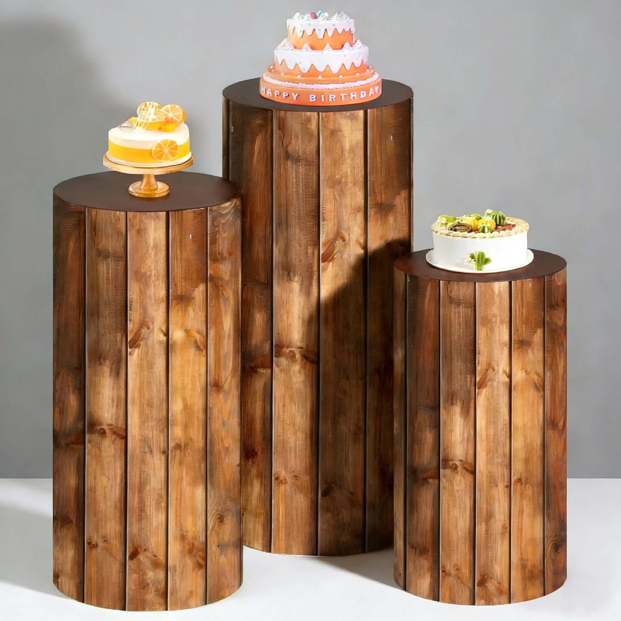 

Brown Wooden Board Cylinder Cover Grain Forest Theme Babyshower BirthdayParty Cake Dessert TableDecor Pedestal Column Background