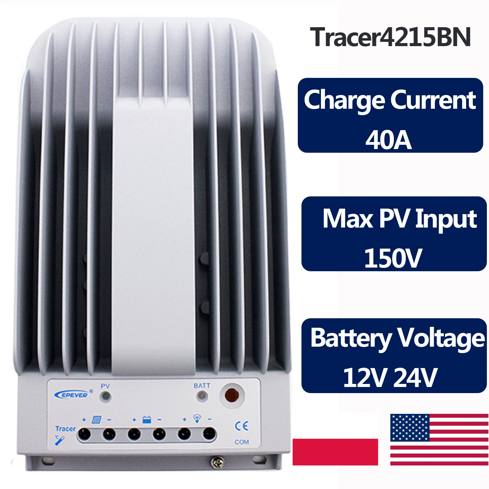 EPEVER Tracer4215BN 40A MPPT Solar Charge Cobtroller Identify Battery Voltage 12V 24V Max PV Input 150V