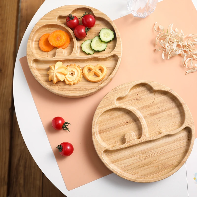 1pcs/3pcs Wooden Feeding Tableware Sets Baby Feeding Bowl Bamboo Non-slip Waterproof Fork Spoon for kids Baby Wooden Plate